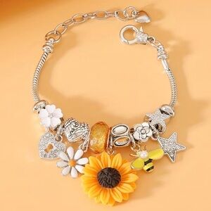 Silver Sunflower Charm Bracelet